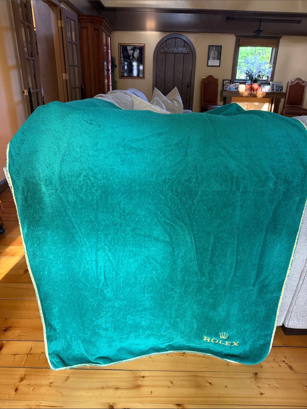 Rolex Green Large Beach Towel Plush with Gold Logo